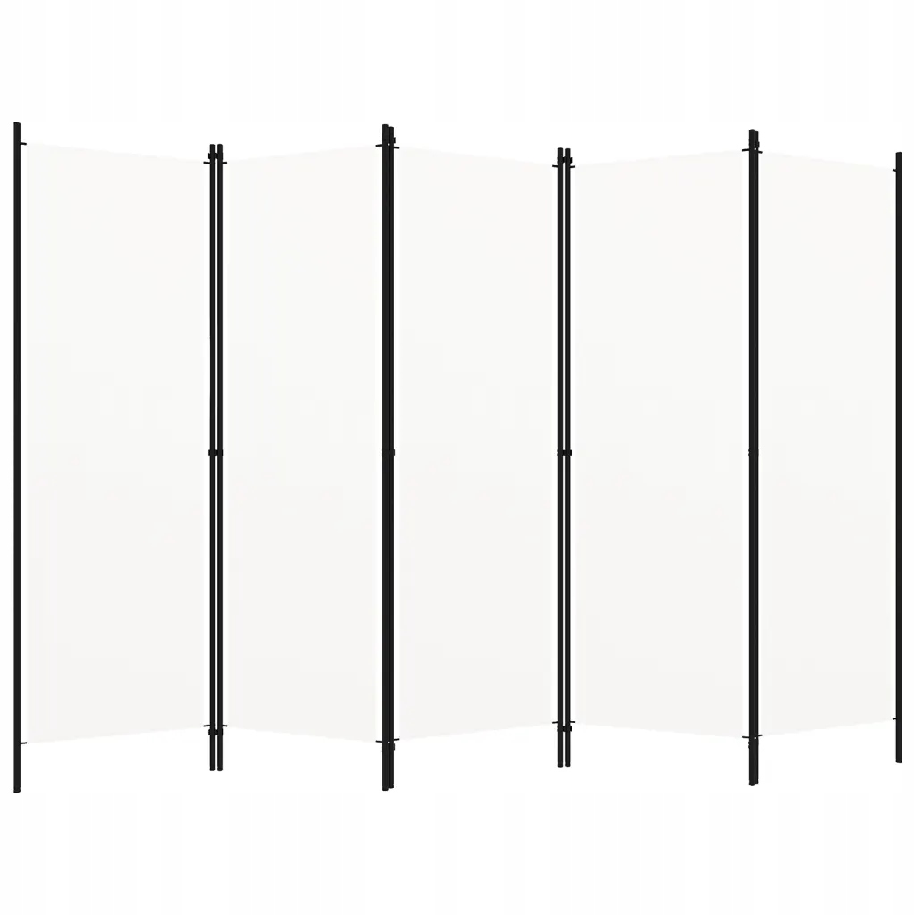 Paraván 5-křídlový, bílý, 250 x 180 cm, práškově lakované železo, polyester