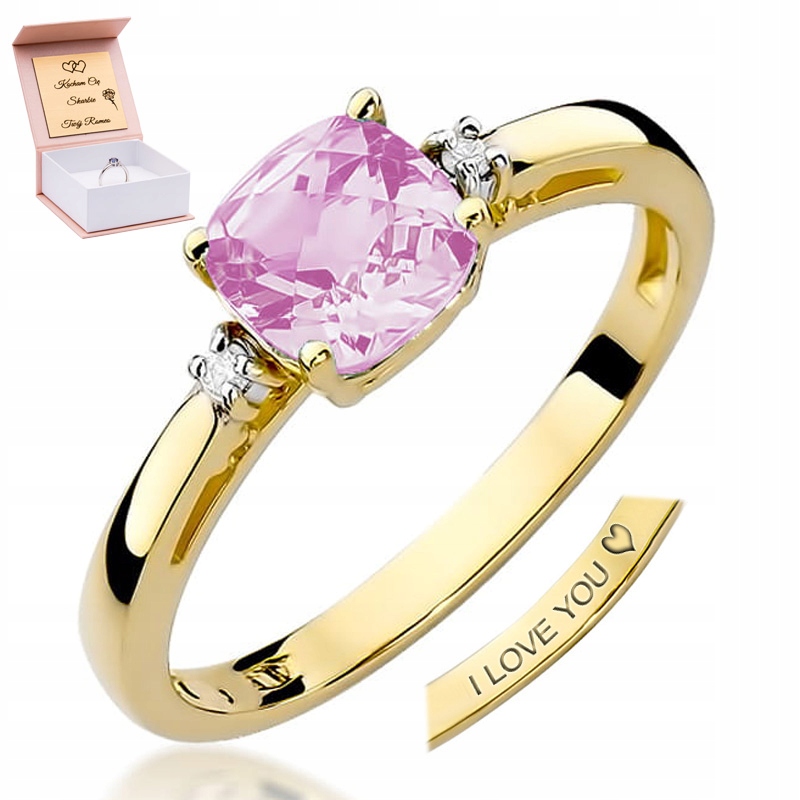 Pierścionek 585 Zaręczynowy Różowy Topaz Diamenty