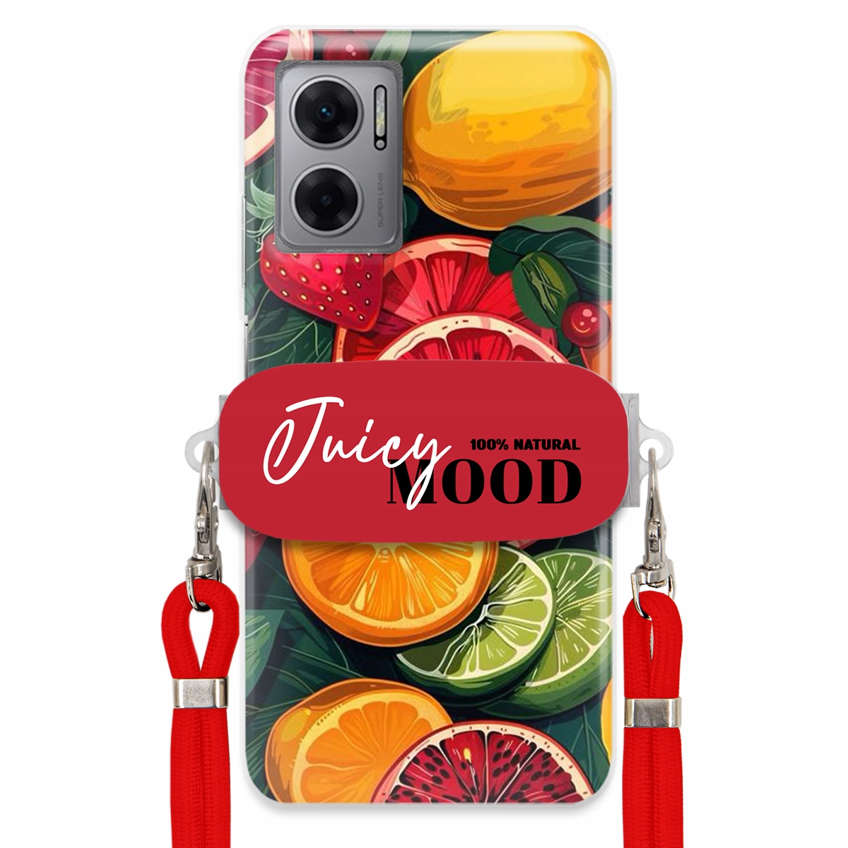 Puzdro pre Xiaomi Redmi 10 5G Červené vodítko držiak Fruit Ovocie Juice Mood
