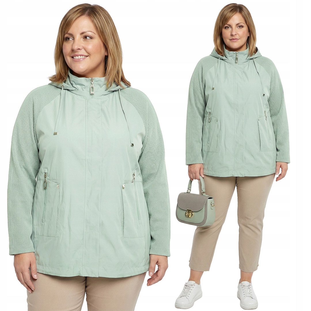 Světle zelená látková bunda s rukávy plus size velikost 64