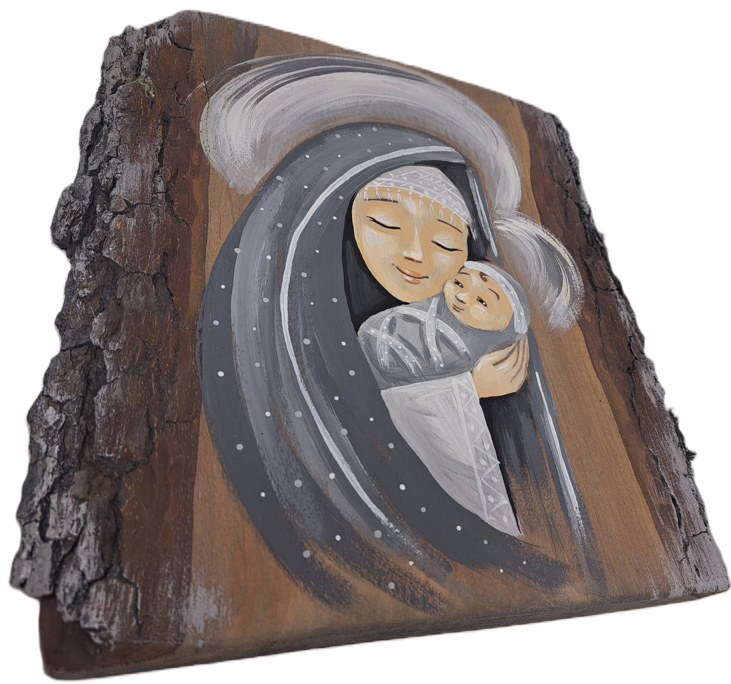 Obraz na masivním dřevě Anděl na dárek malovaný Svaté Přijímání Křest