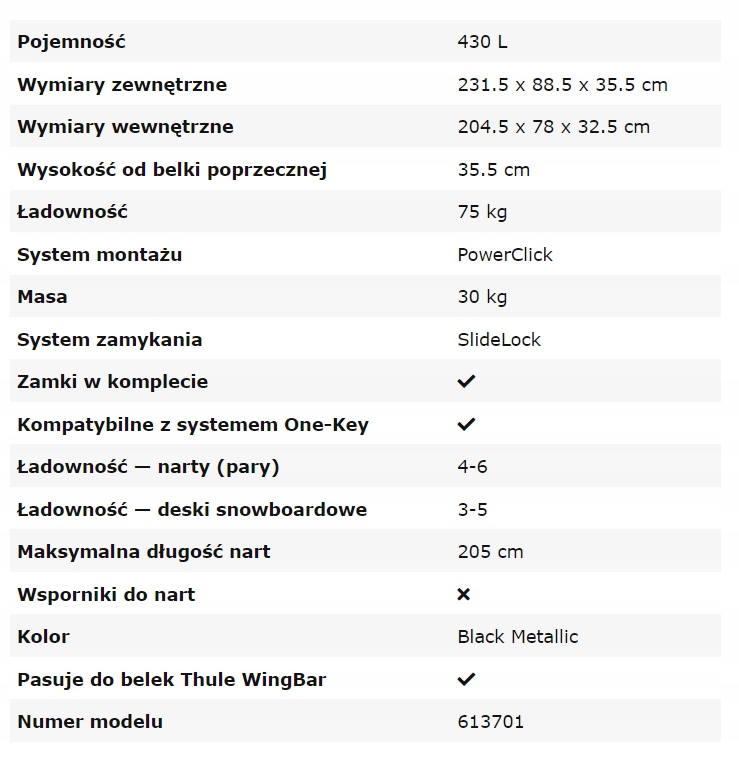 Box dachowy Thule VECTOR L Black METALLIC NOWOSC Product Width 88 5 cm