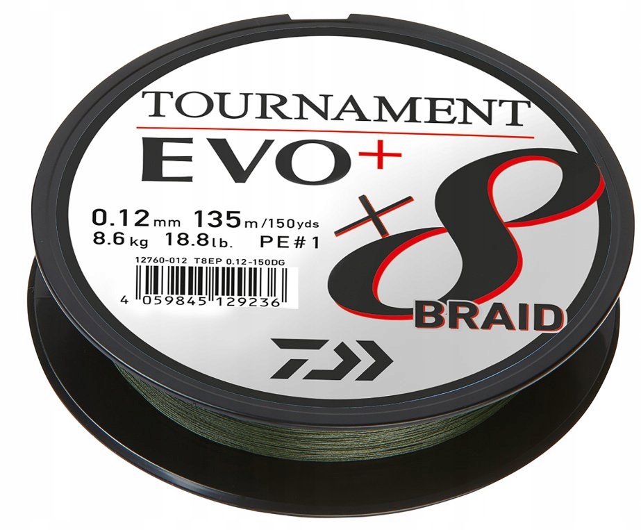 Plecionka Daiwa Tournament X8 Evo+ Dark Green 8,6kg/18,8lb 0,12mm 135m