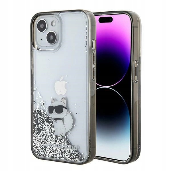 Pouzdro Karl Lagerfeld Liquid Glitter Choupette pro iPhone 15 průhledné