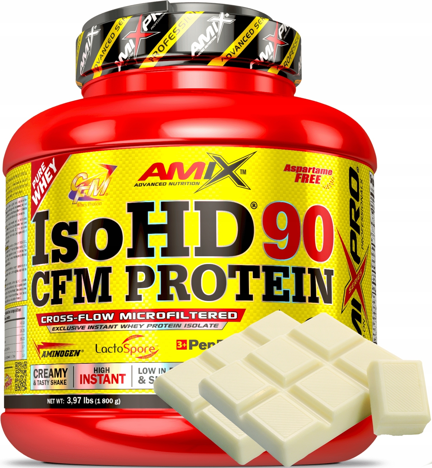 Amix IsoHD 90 Cfm Protein 1,8 kg bílá čokoláda bez cukru Protein