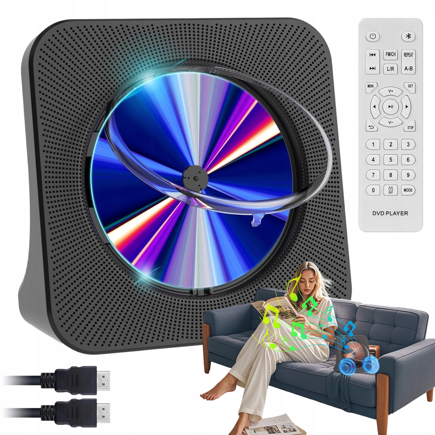 Odtwarzacz DVD CD Multimedialny Bluetooth 5.0 Radio Fm Usb Pilot Hdmi