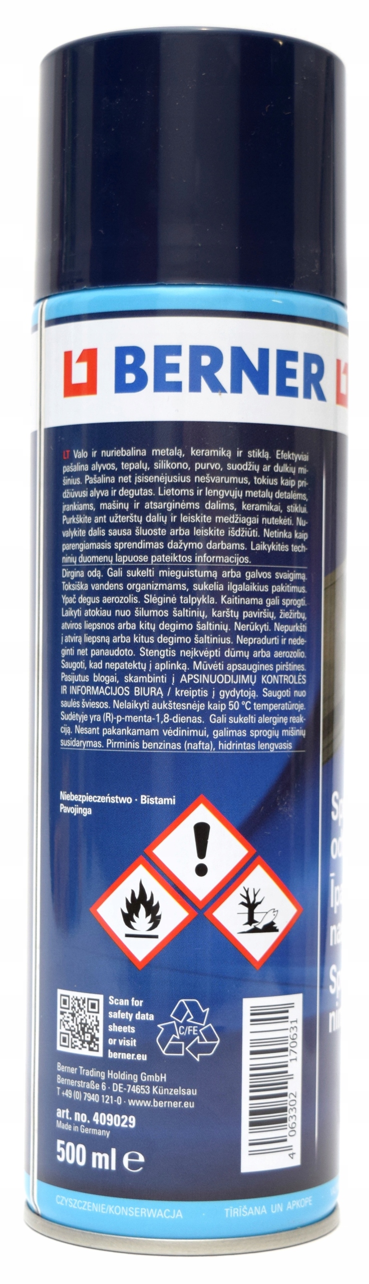 WYSOKIEJ JAKOŚCI ODTŁUSZCZACZ ZMYWACZ BERNER 500ml Producent Berner