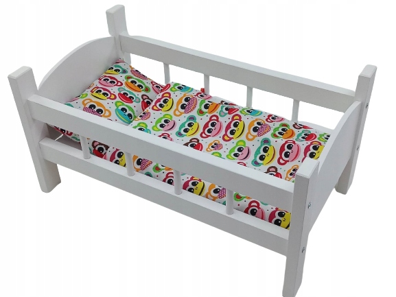 ŁÓŻECZKO DREWNIANE BIAŁE dla lalek + POŚCIEL