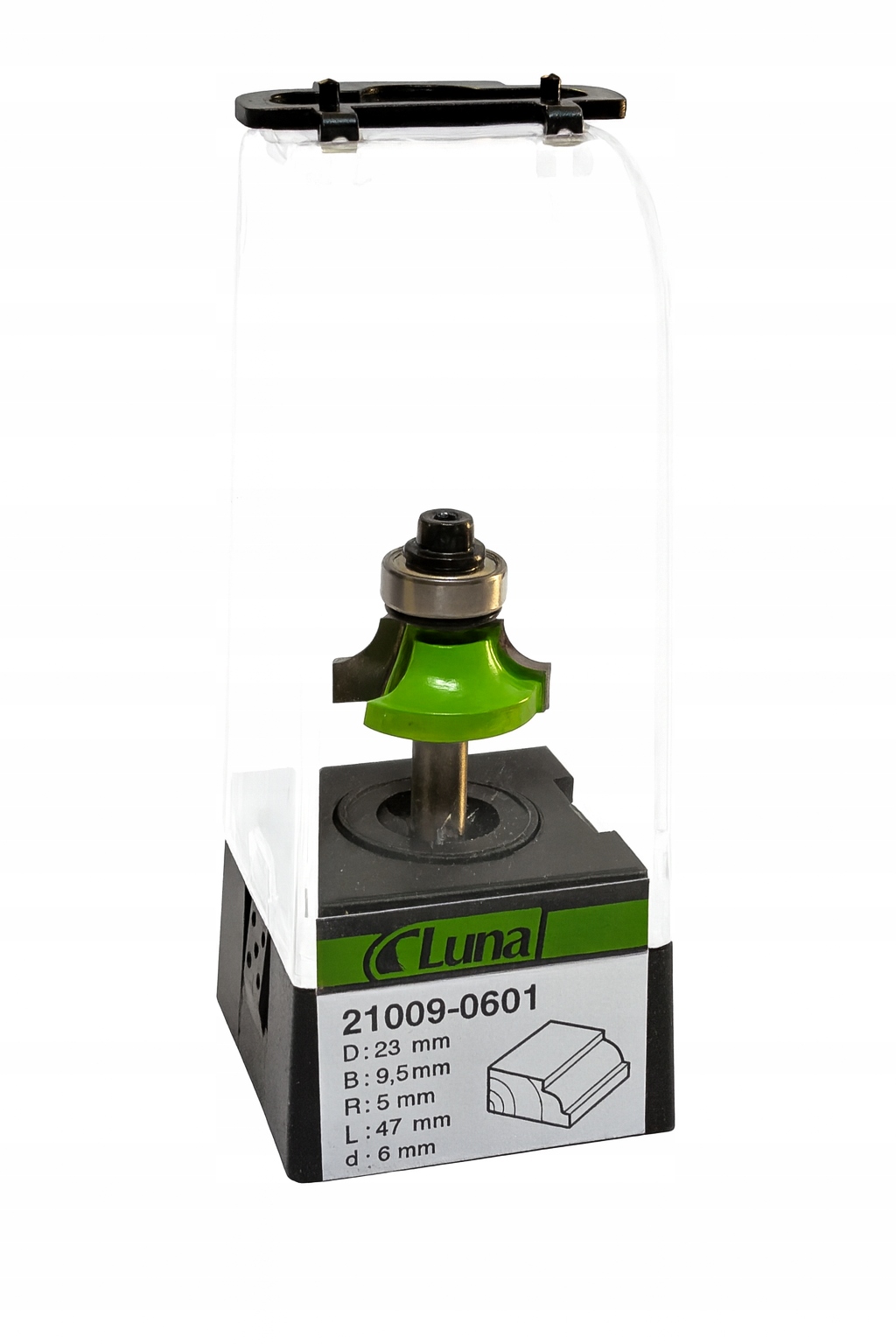 Zaoblovací fréza 23mm H9,5mm R5mm délka 47mm stopka 6mm s ložiskem Luna