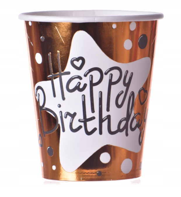 Kubeczki papierowe rose gold Happy Birthday party