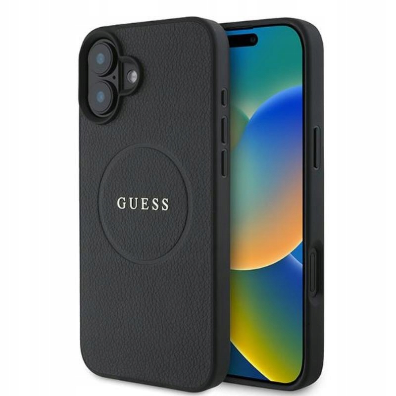 Guess Grained Ring MagSafe – Pouzdro pro iPhone 16 Plus (černé)