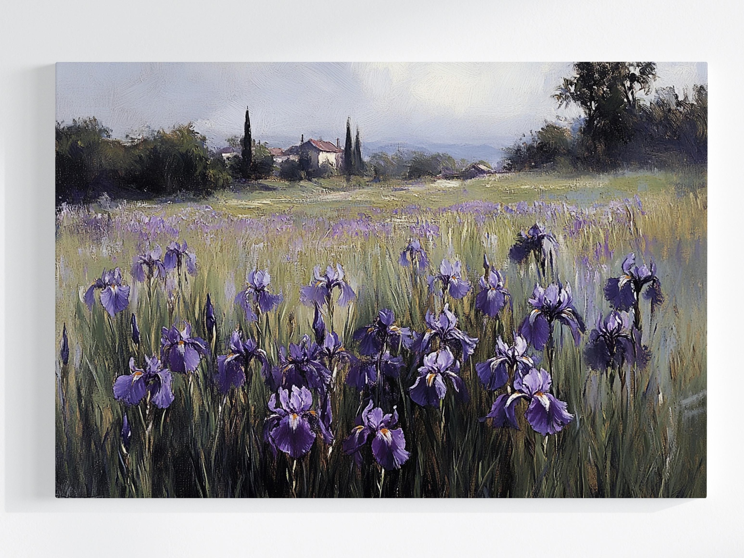 Obraz Na Plátně Canvas Krajina Vesnice Louka Domy Květiny Kosatce 120x80