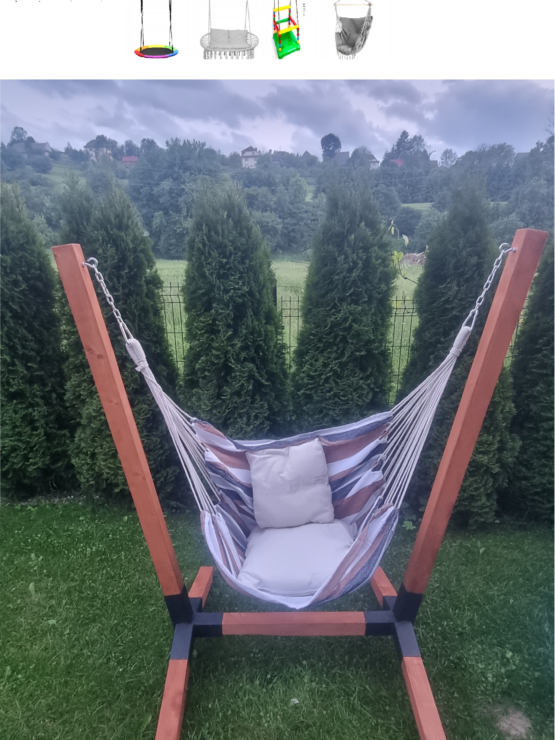 Rošt na hojdačku na záhradný pozemok Komplet 4V1 Hotová Farba 220 Kg Hamak