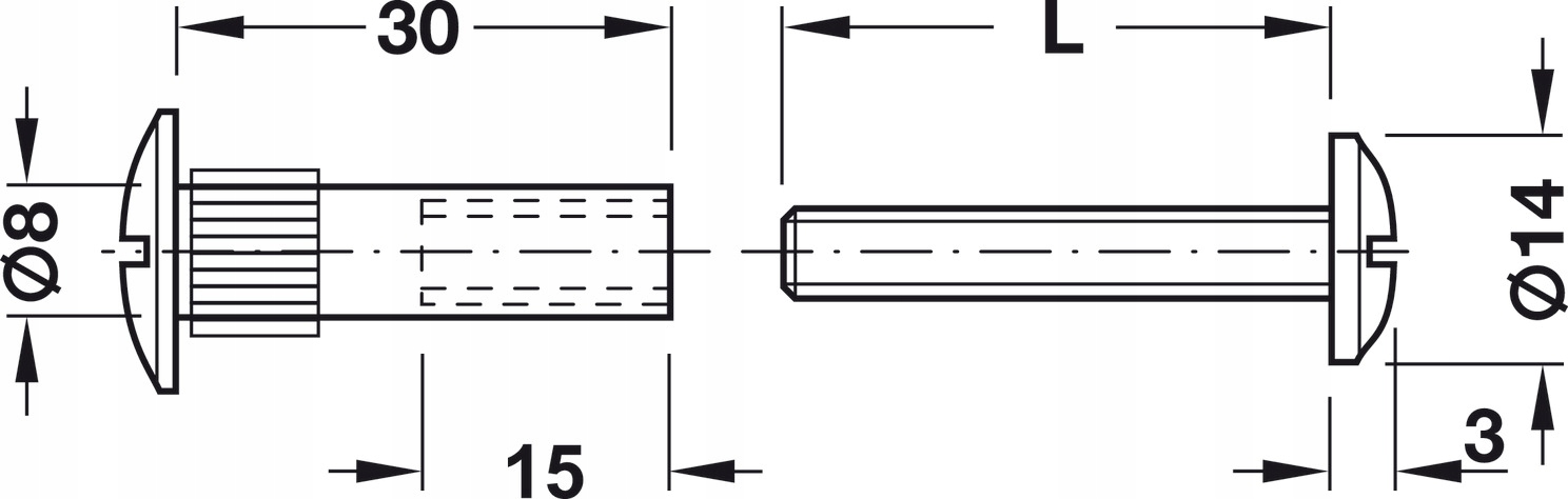 Złącze śrubowe Hafele do łączenia Fi8mm/M6 100 szt Kod producenta 267.05.702(05 .716+05.722)