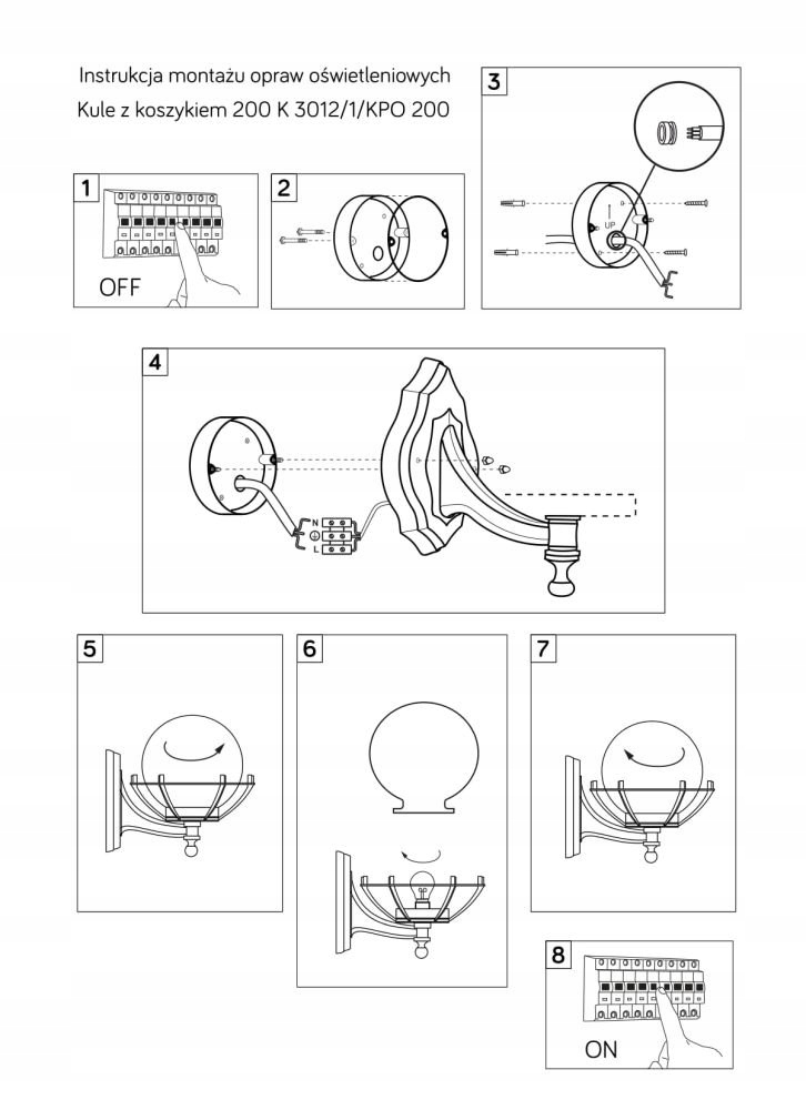 Czarny kinkiet zewnętrzny biała kula z koszykiem Kolor czarny