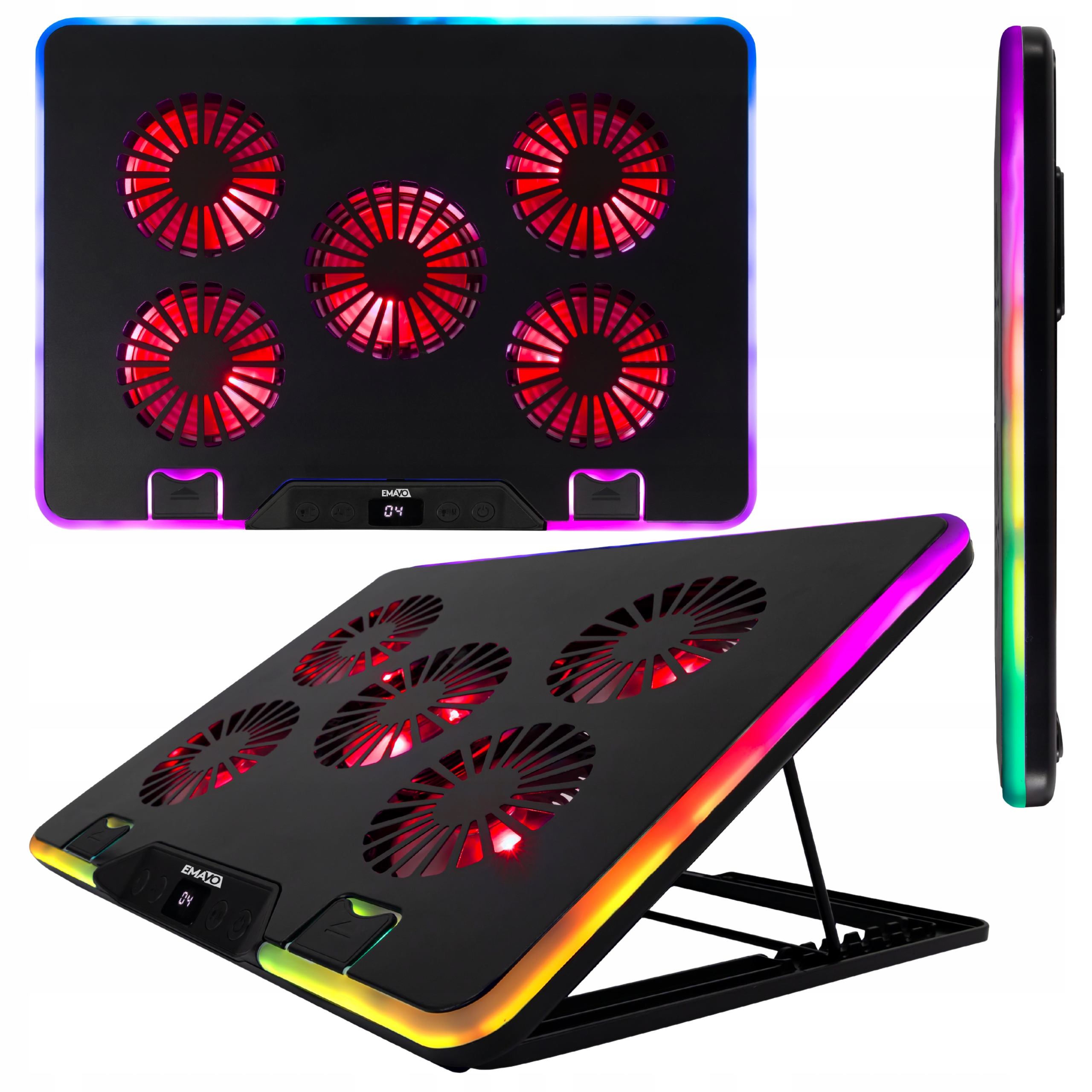 Podstawka Chłodząca Podkładka Pod Laptopa Led Rgb Regulowana Duża 12-17"