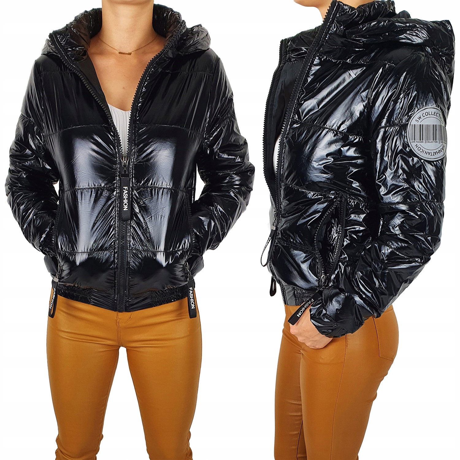 #dámská Prošívaná Bunda Kapuce Lesklá Barvy#