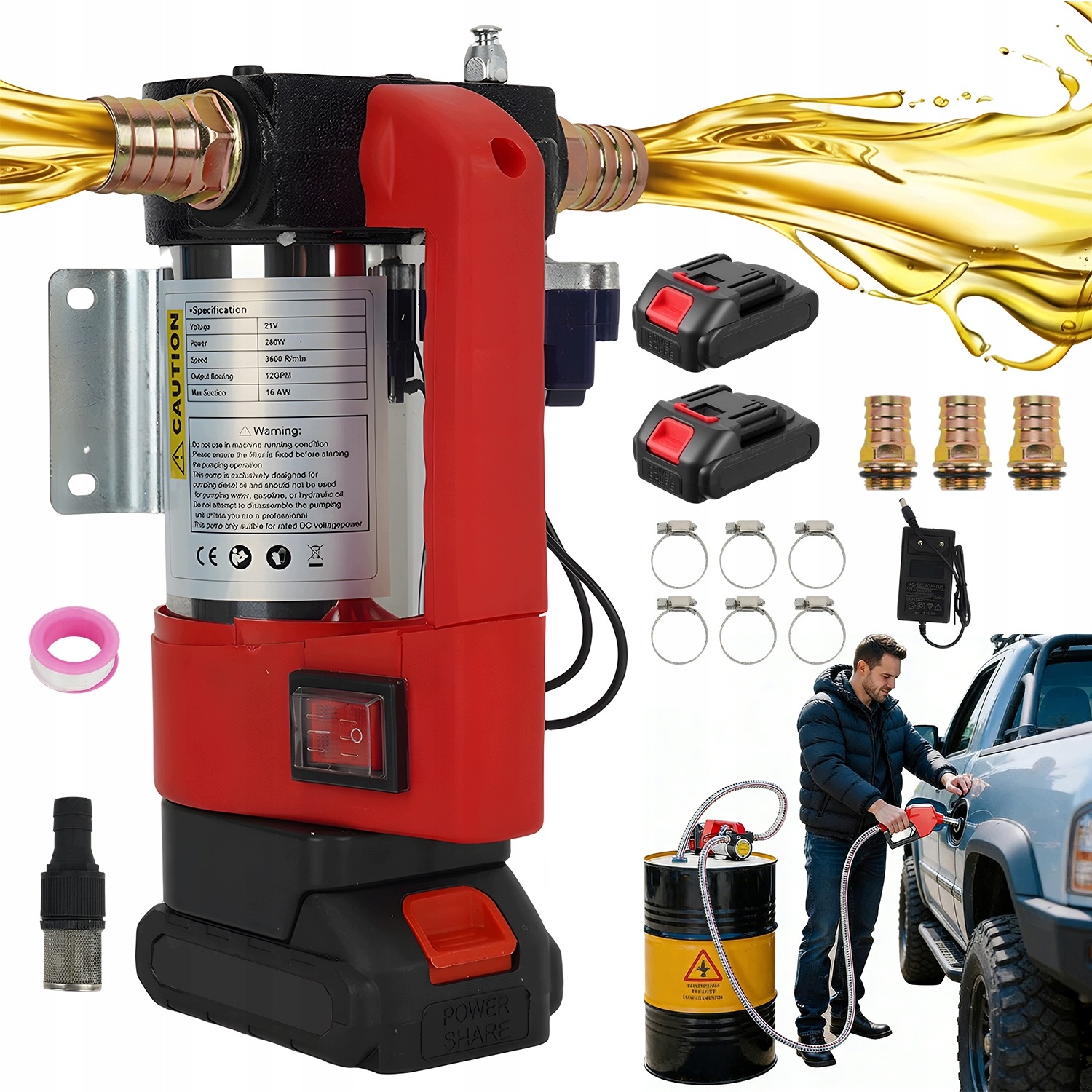 Přenosná Přenosová Pumpa 21V 260W S Bateriemi 2.0 Ah Pro Naftu