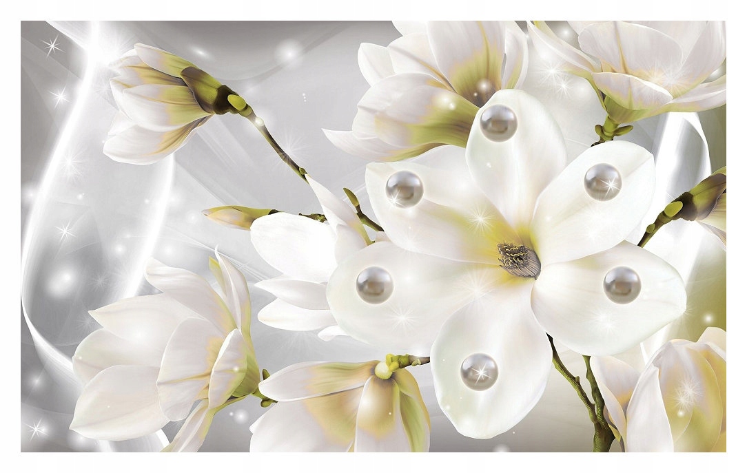 Fototapeta flizelina Magnolie s perlami elegance bílá stříbro 254x184 lepidlo