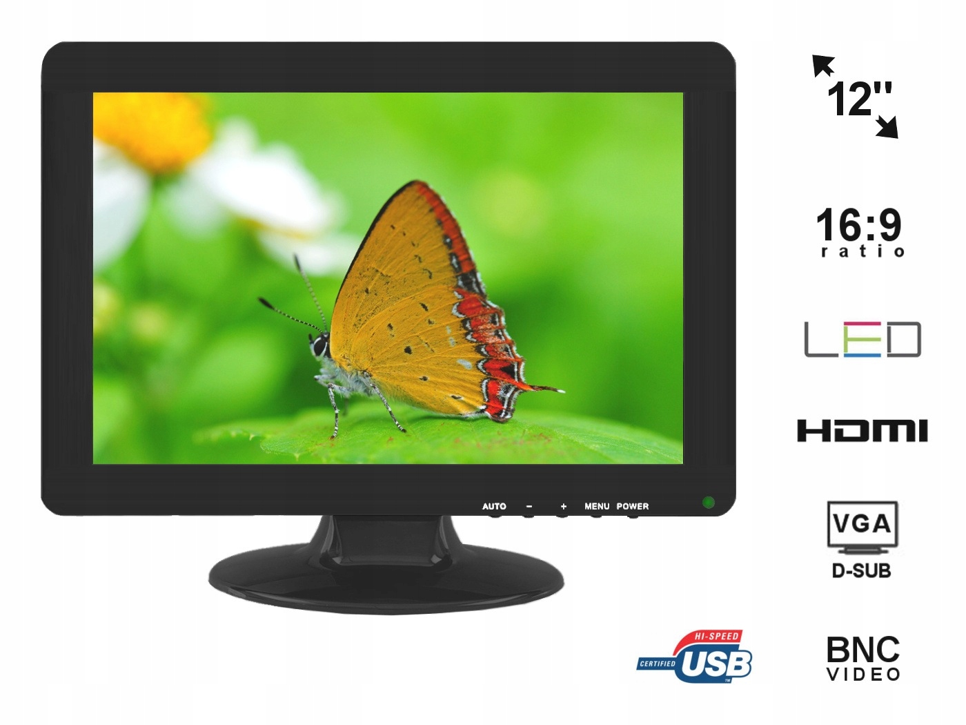 Monitor samochodowy 12'' VGA HDMI USB 230V pilot Marka Nvox