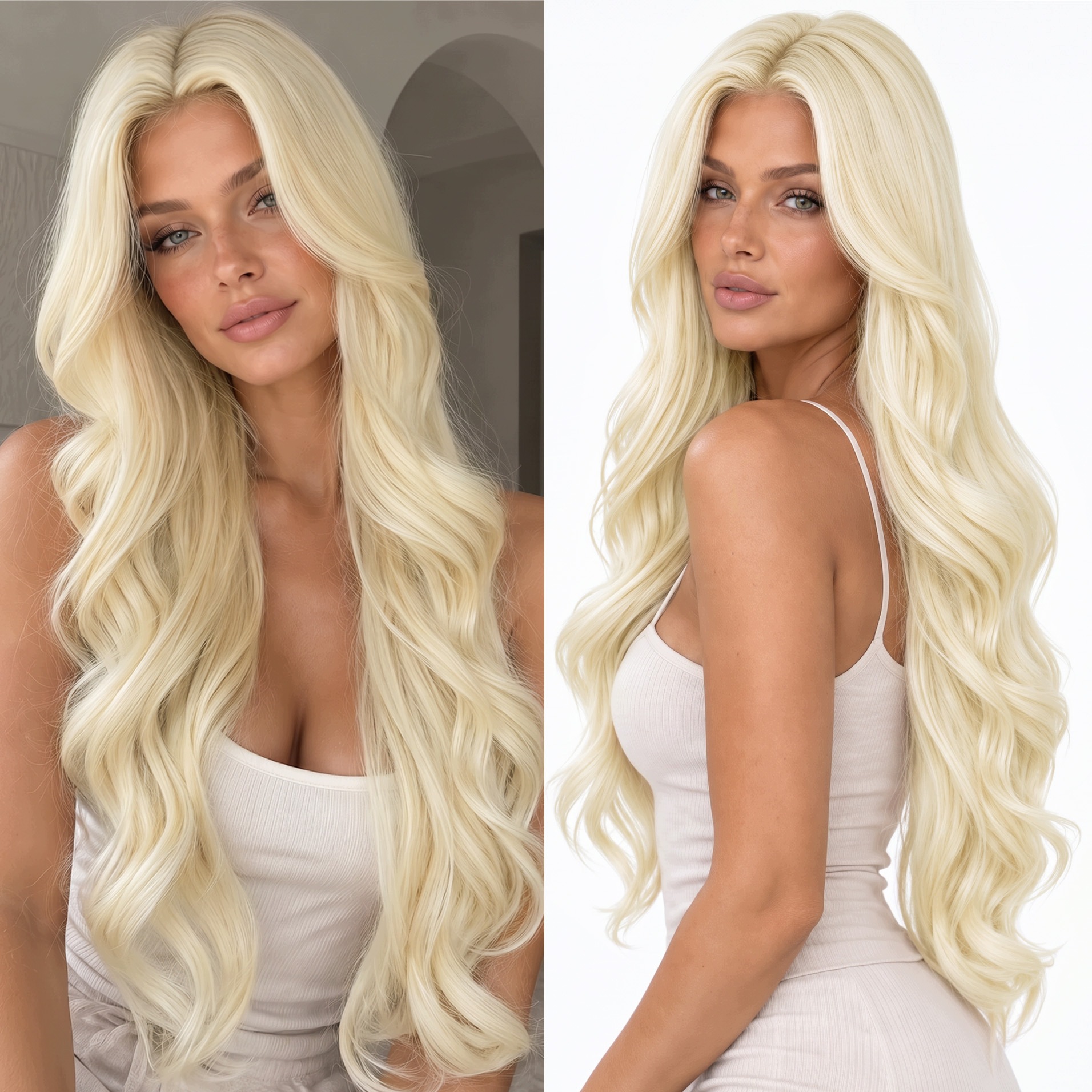Paruka ze syntetických vlasů Stínovaná blond Dlouhé vlny 70 cm