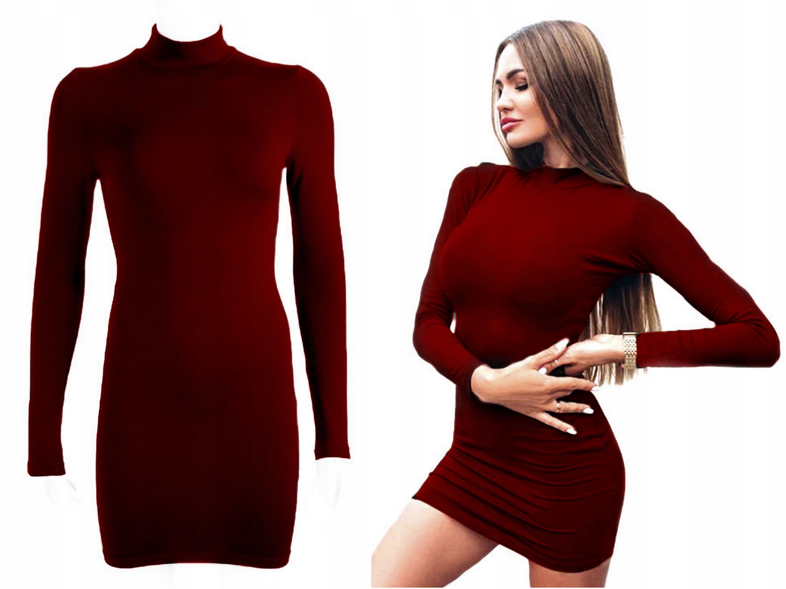 Czarna SUKIENKA Damska pół GOLF Ołówkowa ODKRYTE RAMIONA S/M Cechy dodatkowe wyszczuplająca