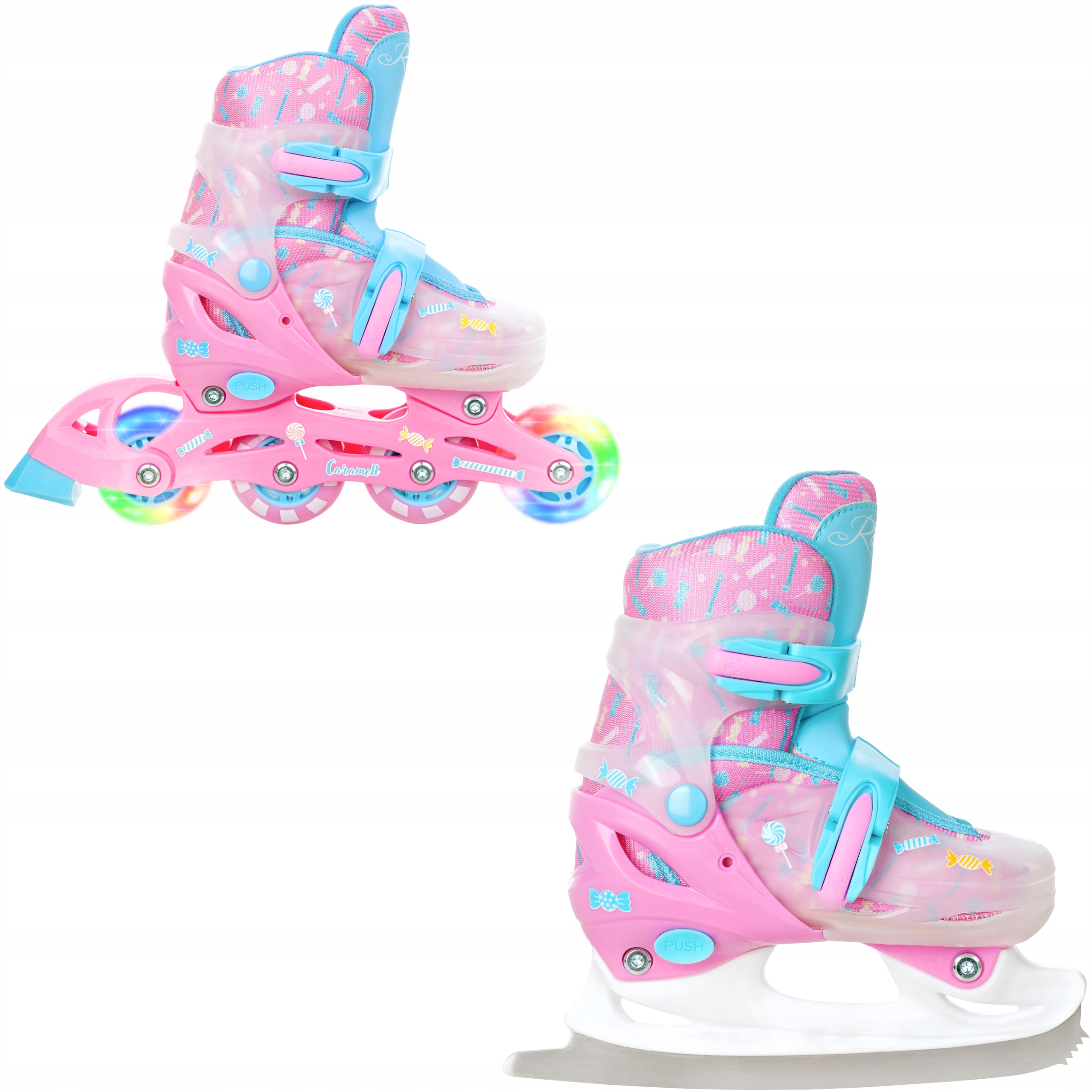 Rolki Łyżwy figurowe 2w1 Regulowane Raven Caramell 30-33 Kółka Led