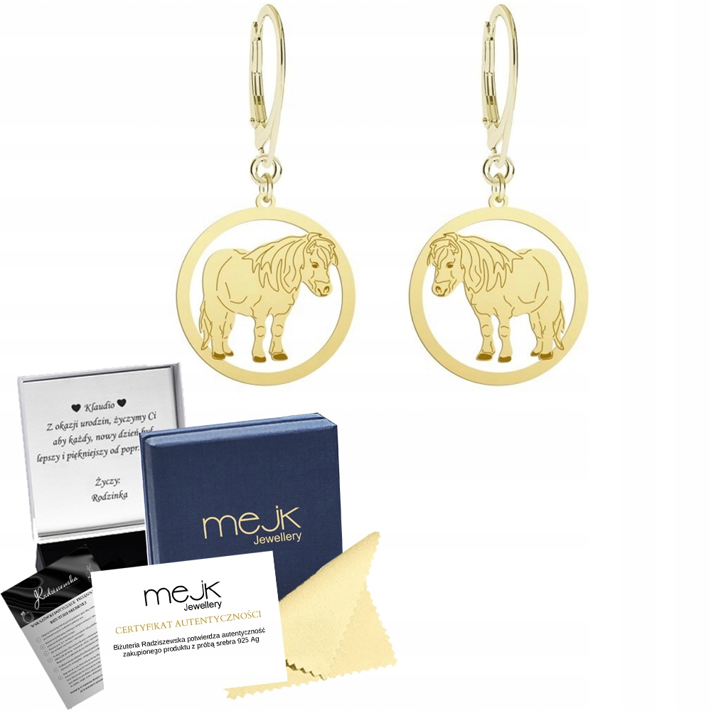 Náušnice Zlaté s koněm Shetlandský poník 925 Dárek Šperky Gravírování