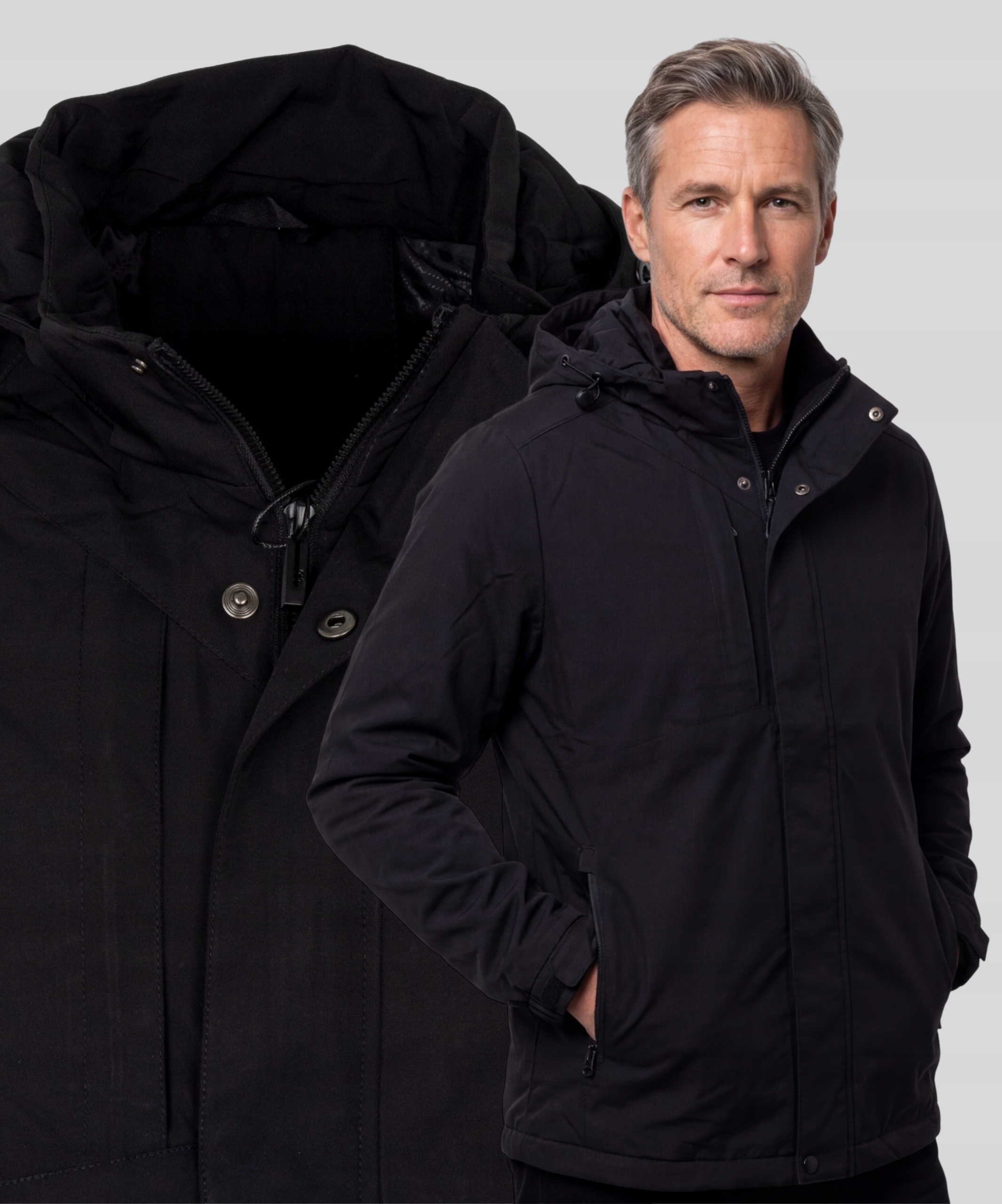 Kurtka przejściowa męska z kapturem Wiosenna Czarna Lekka Rozmiar M