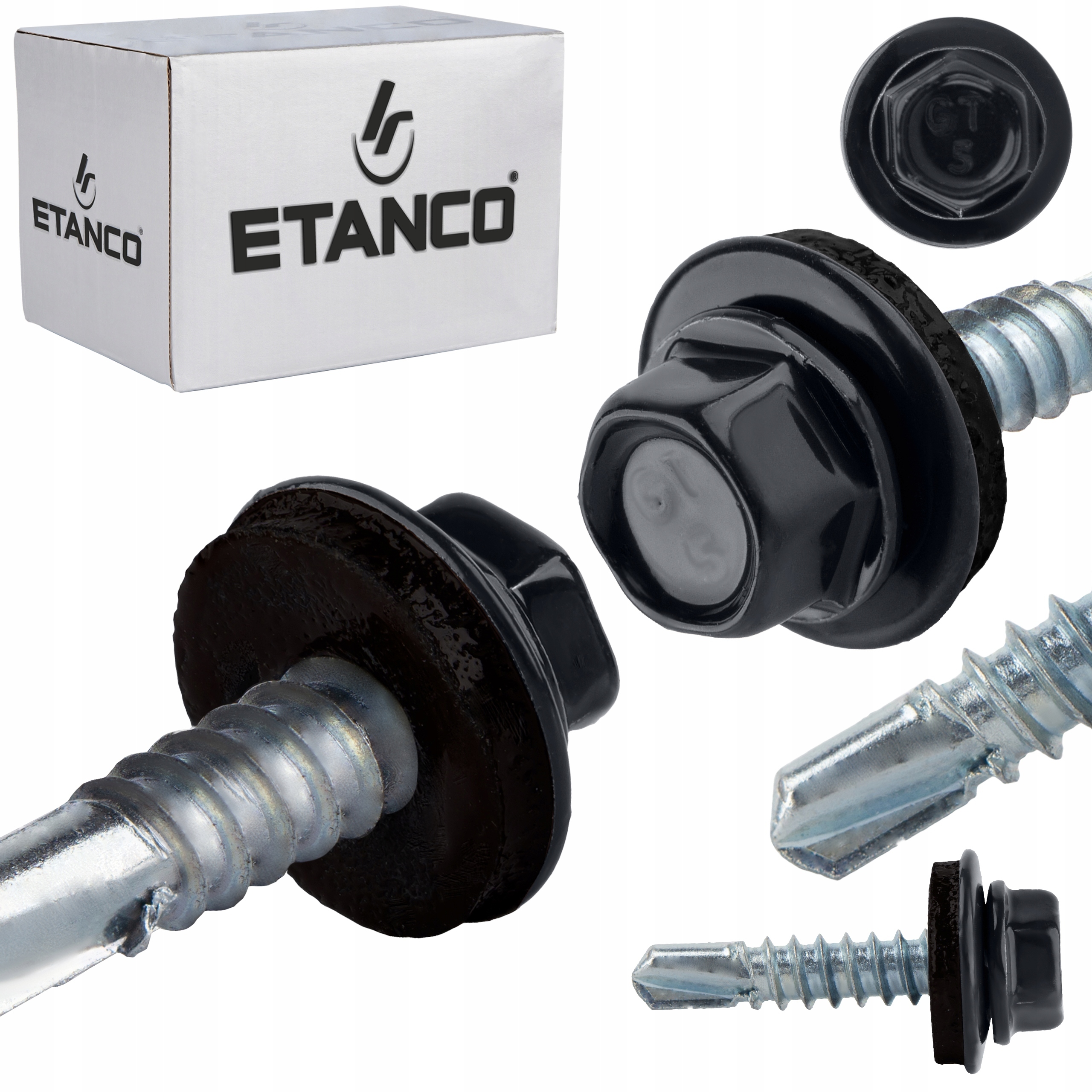 Wkręty samowiercące do metalu 5mm 5,5x25 mm Ral 7016 250 szt Etanco GT5 Z14