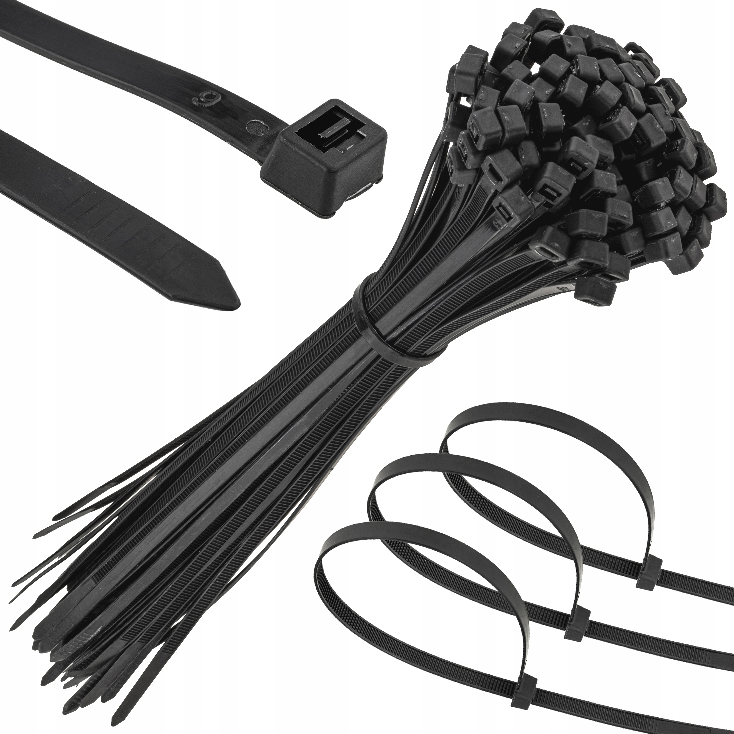 Mocne Opaski Zaciskowe Kablowe Trytki Czarne Taśma 4.8X250MM 100SZT Trytki