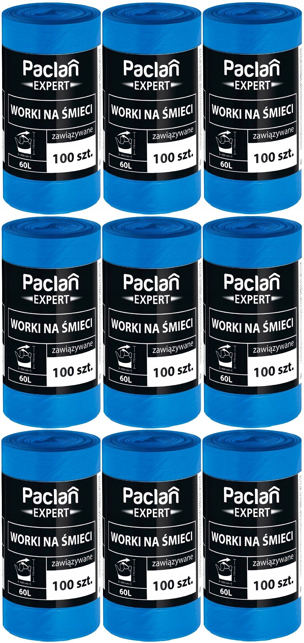 Pytle Na Odpadky 60L 900 Kusů Vázané Silné Nepraskající Paclan Expert