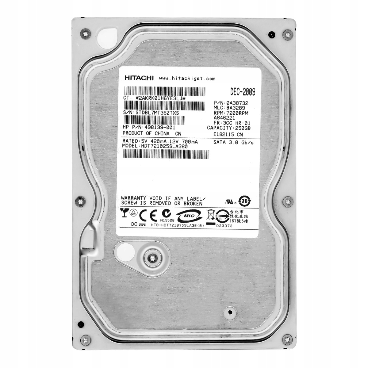 Hp 498139-001 250GB 7.2K Sata II HDT721025SLA380