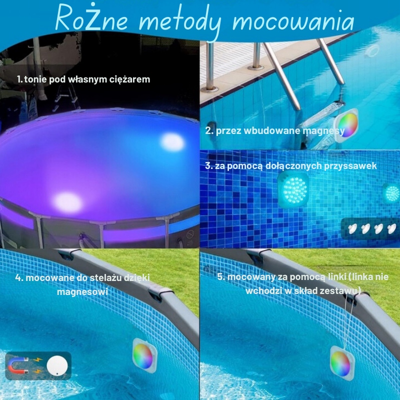 Lampka basenowa led RGB na akumulator do jacuzzi magnetyczna pilot IP68 Kod producenta RGBW