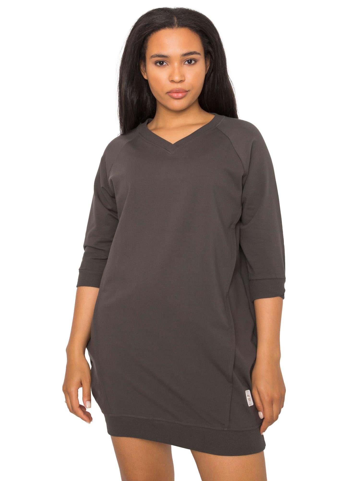 Sukienka Damska Plus Size dresowa mini z rękawem 3/4