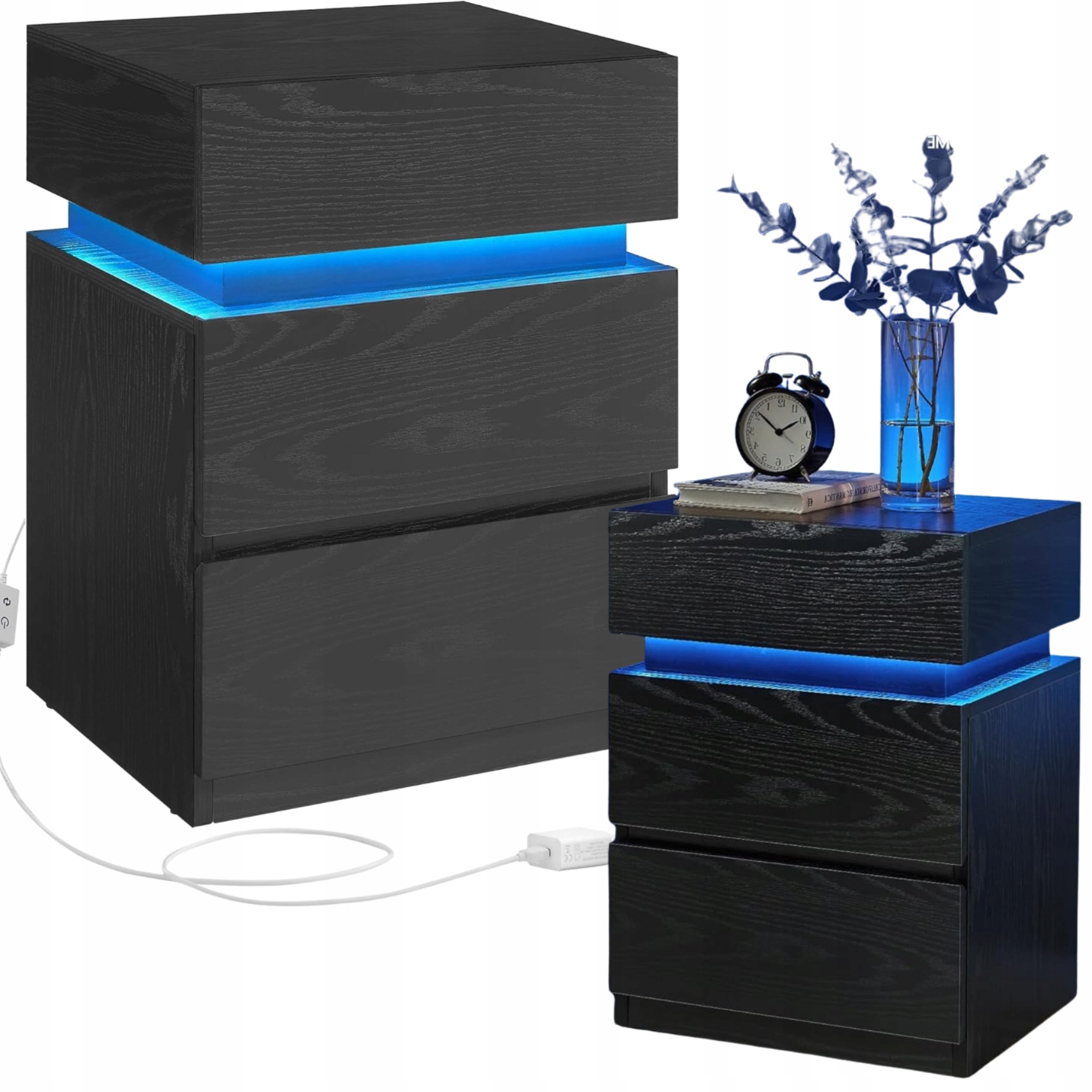 Nočná Skrinka s 3 zásuvkami do spálne Nočný stolík s Led osvetlením