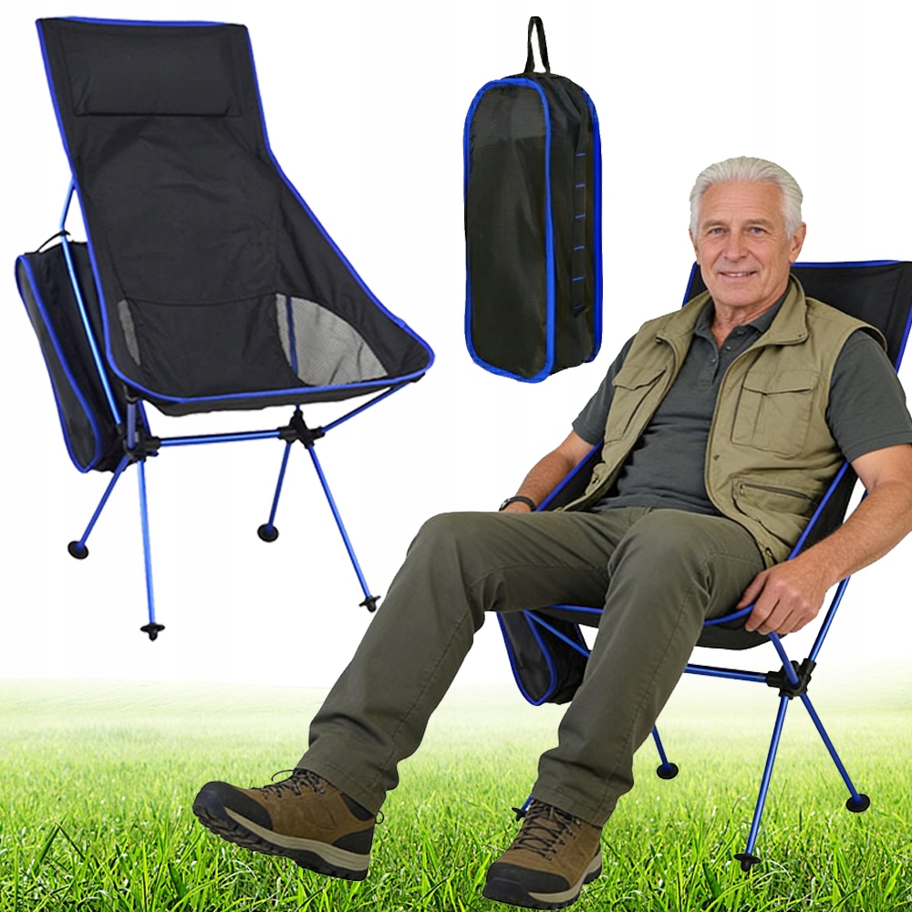Składane Krzesło Kempingowe Turystyczne Wędkarskie Z Oparciem 108CM Lekkie