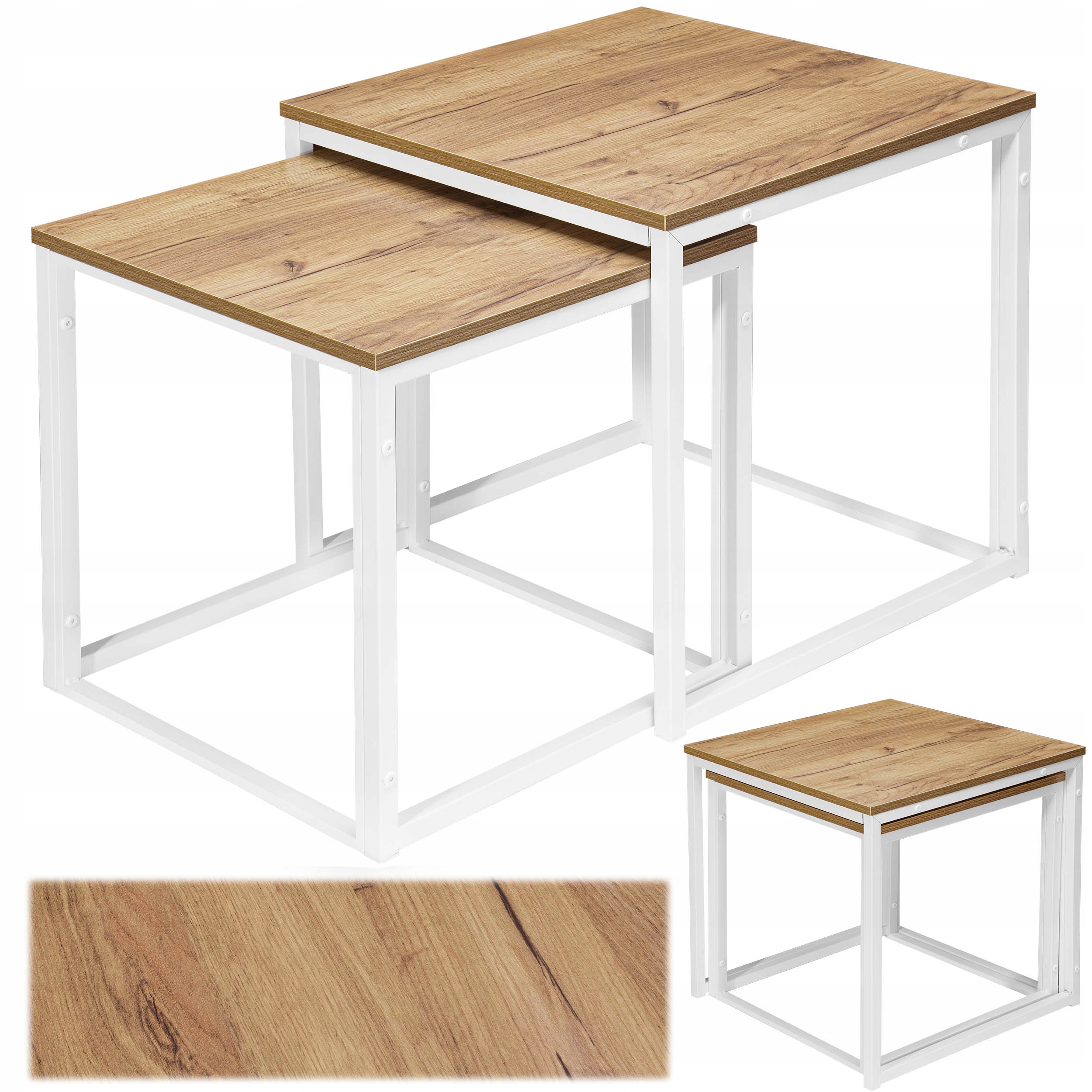 Konferenční Stolky, Sestava Stolků Konferenční Stolek Skandinávský Boho Craft, Sada 2 ks