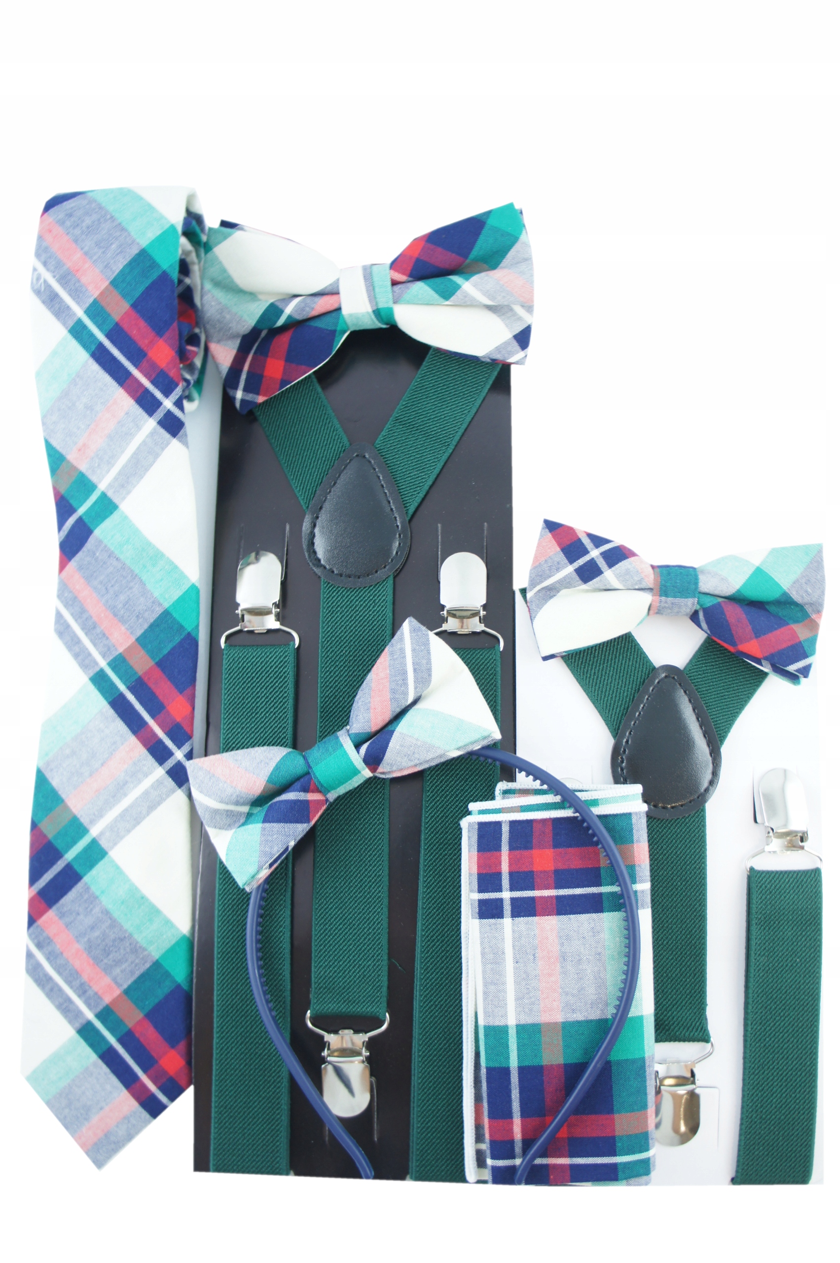 Poszetka CHUSTECZKA garniturowa w kratę elegancka Kolor zielony