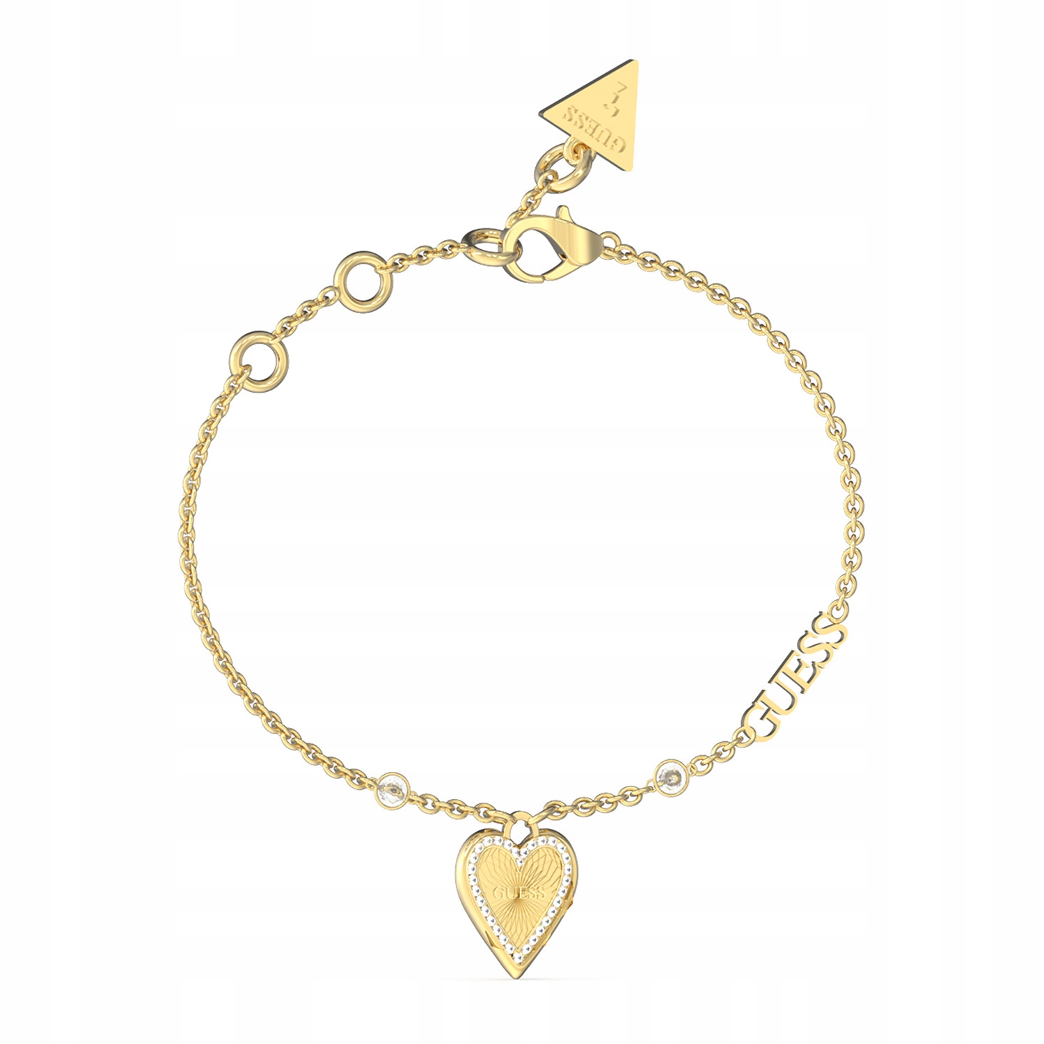 Dámský zlatý náramek Guess zirkon srdce 18 cm