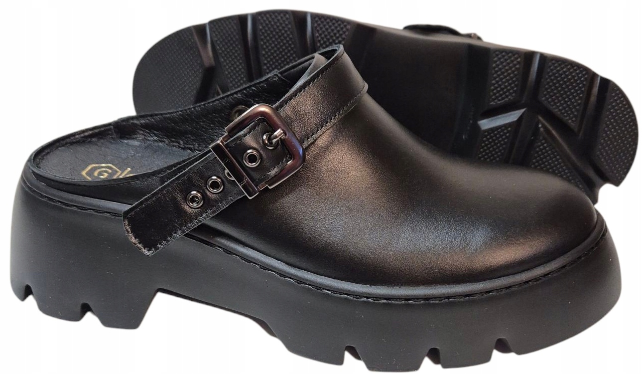 Gamis 7868 Černé Nazouváky na platformě z kůže lico vel.36