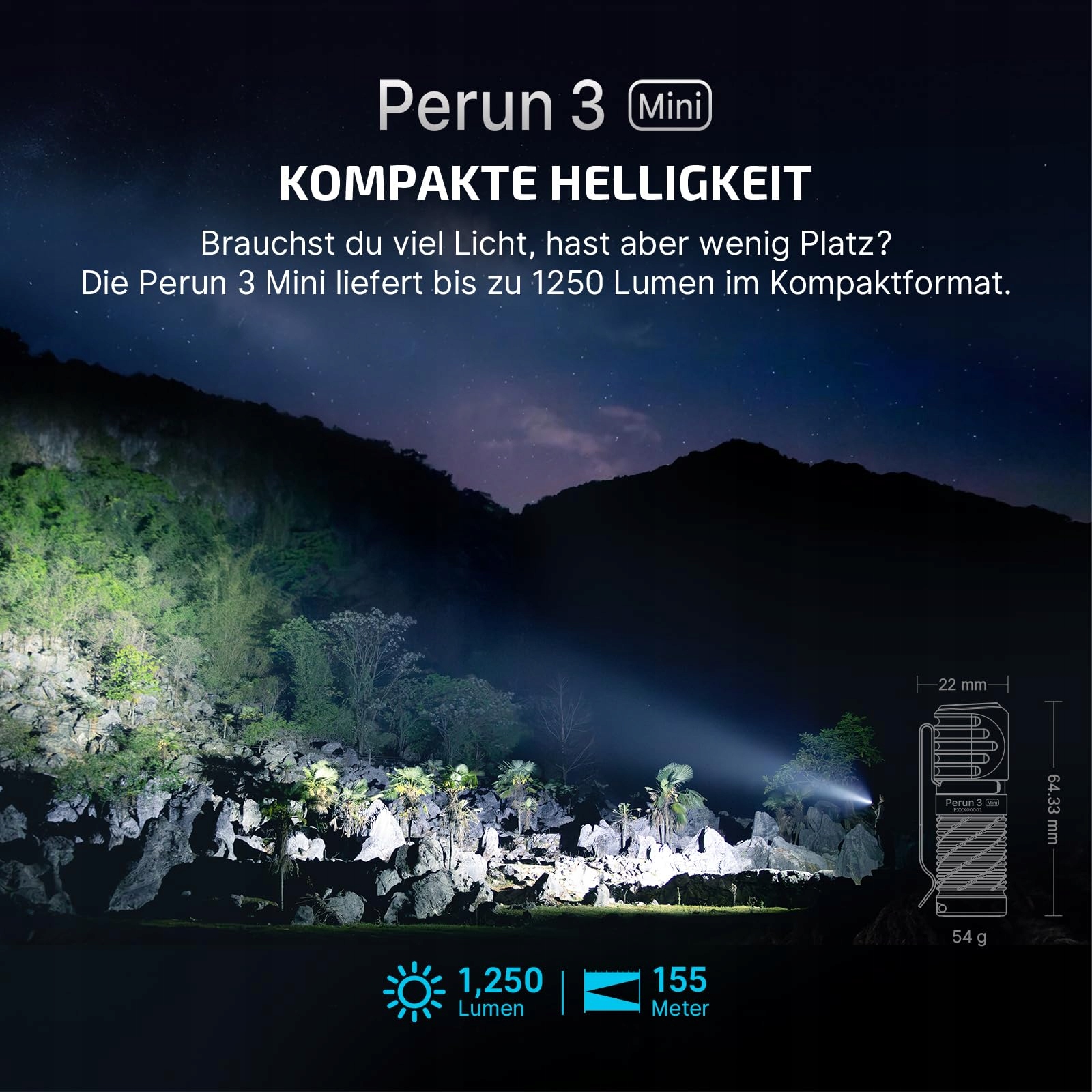 OLIGHT Perun 3 Mini Zestaw Latarka Czołowa LED 1250 Lumen 60 Dni Bateria — miniatura 2