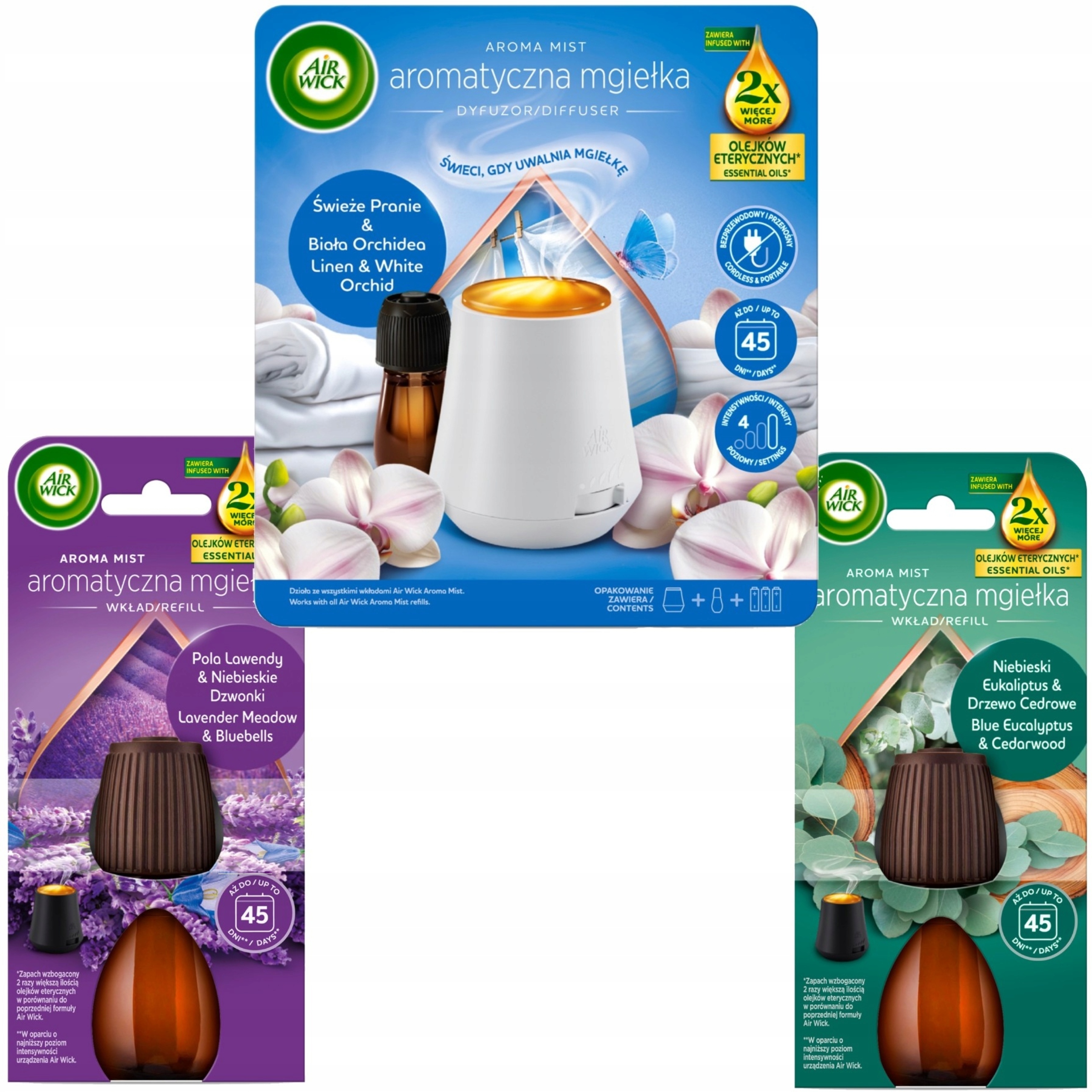 Air Wick Mlha Komplet Čerstvé Prádlo Bílá Orchidej Náhradní náplň 2x20 ml