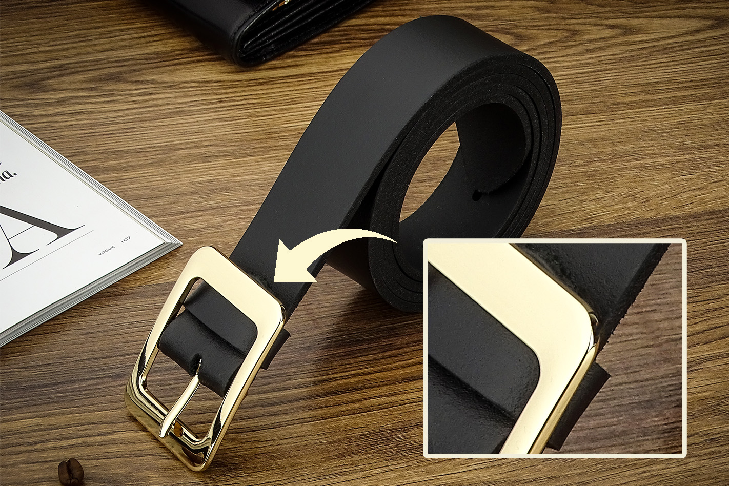 Damski skórzany Pasek Gracio KLAMRA ZŁOTA czarny EAN (GTIN) 5905398316342