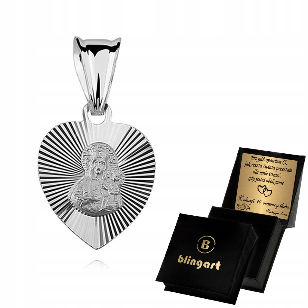 Medalik srebrny MATKA BOSKA CZĘSTOCHOWSKA serce frezowany srebro 925