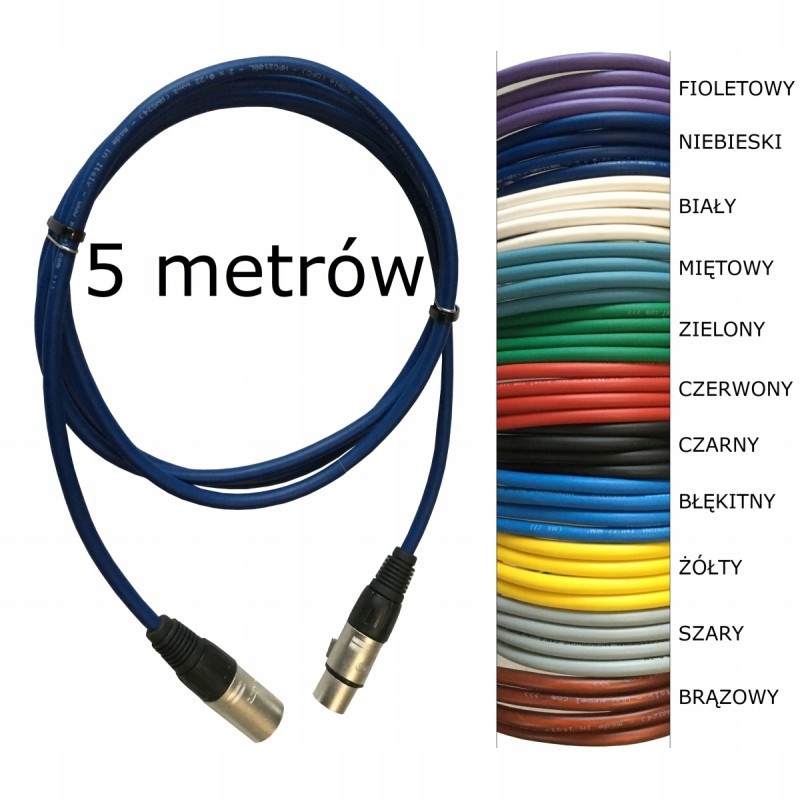 Przewód mikrofonowy niebieski 5 m Xlr ręcznie lutowany złącza Proel