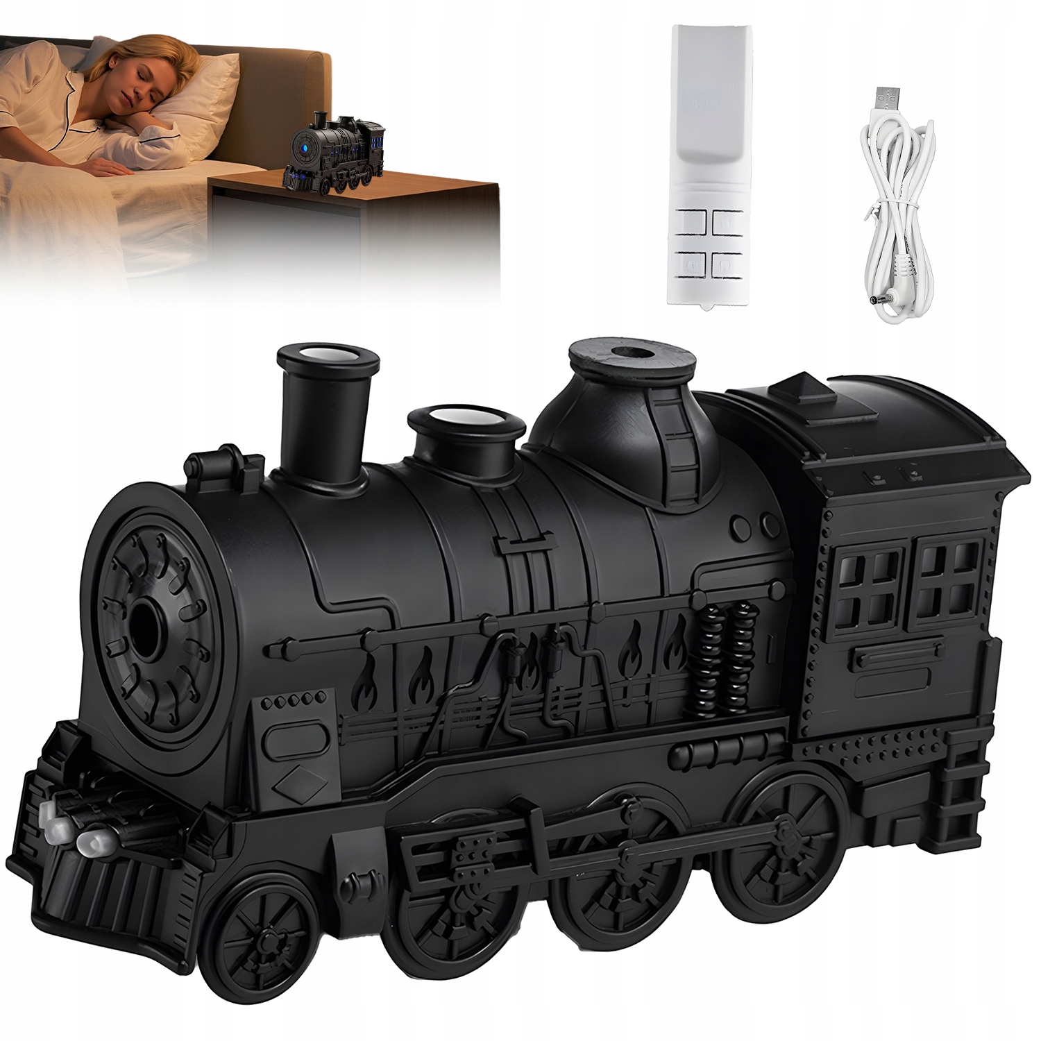 Difuzér Olejů Lokomotiva 300 ML Zvlhčovač 2 Režimy Světla