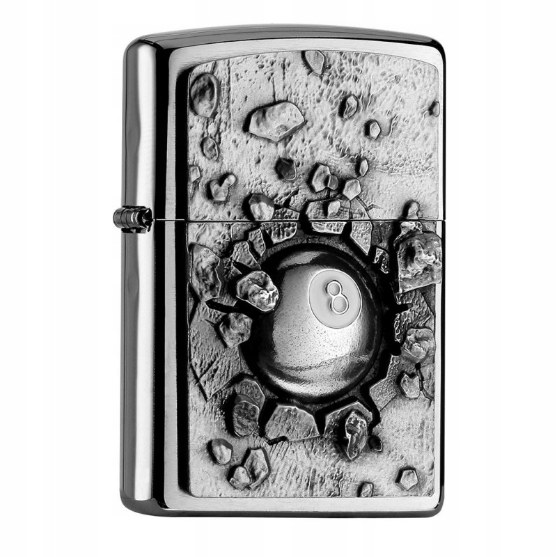 Zapalovač Zippo Eight Ball Brushed Chrome s logem windproof