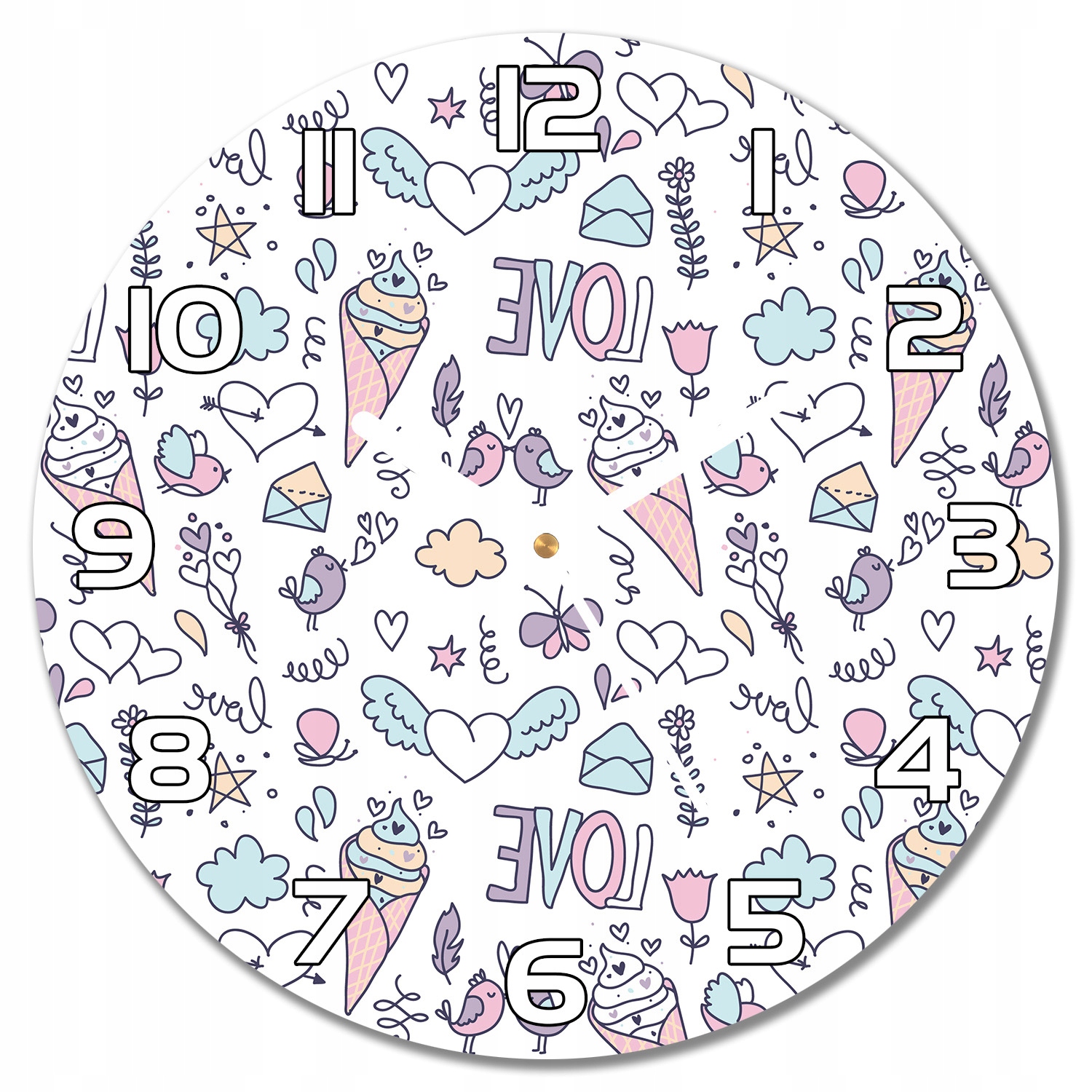 

Zegar ścienny Ptaki Miłość Lody Doodle f30 cm