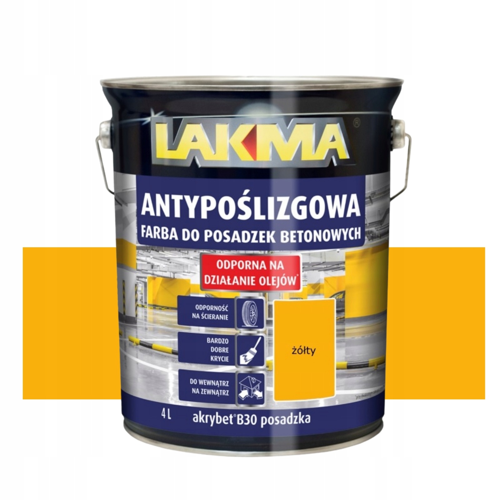 Lakma Farba Antypoślizgowa Akrylowa Do Betonu Akrybet B30 Żółty 4 l